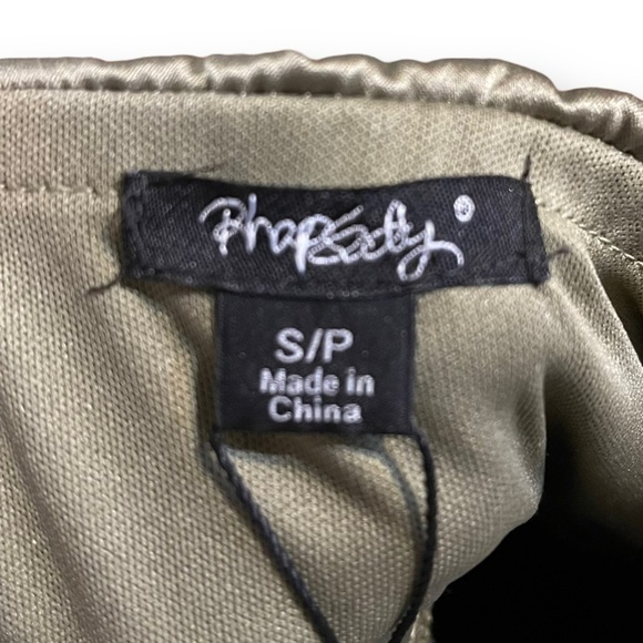 Rhapsody NWT Womens Olive Green Body-Con Strapless Military Mini Satin Dress S/P - Picture 9 of 11